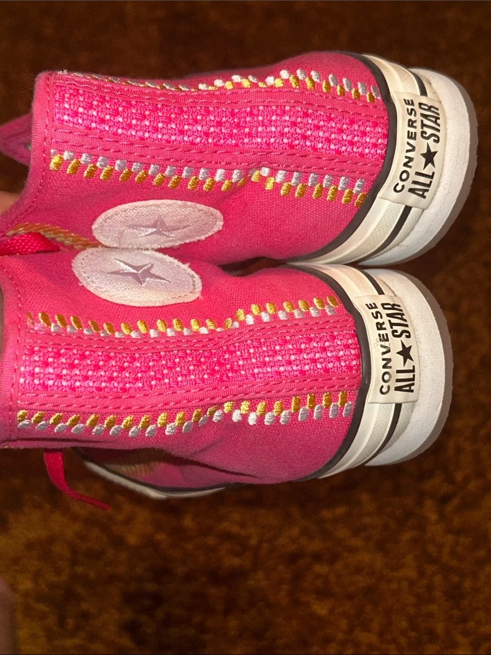 Converse Kids High-Top Sneakers in Hot Pink with Yellow Stitching